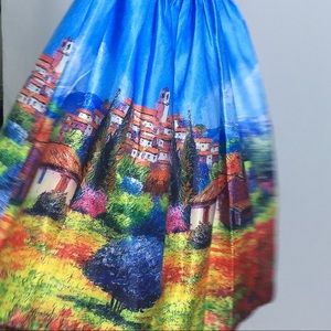 Skirt with European landscape painting